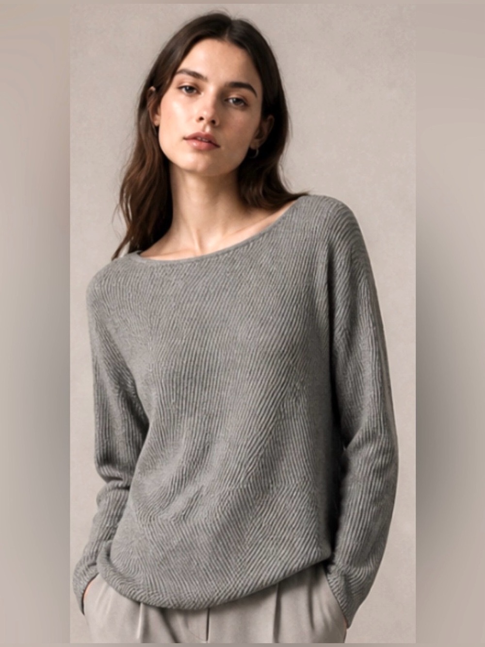 J JILL Pullover Sweater Ribbed Gray Asymmetrical Dolman Medium